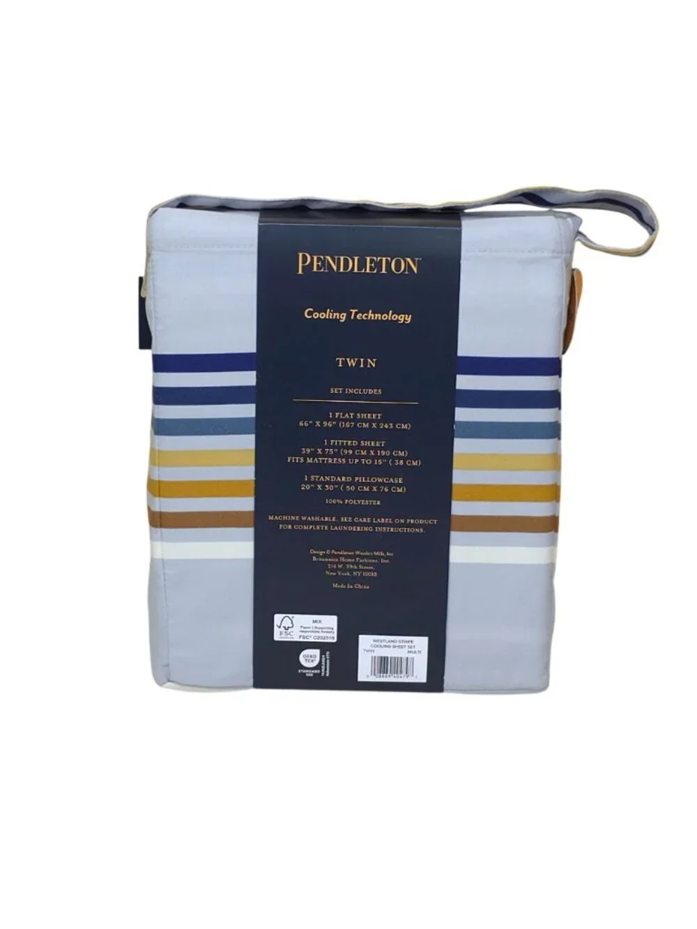 Pendleton Cooling Technology Twin Sheet Set Gray Westland Stripe Easy Care